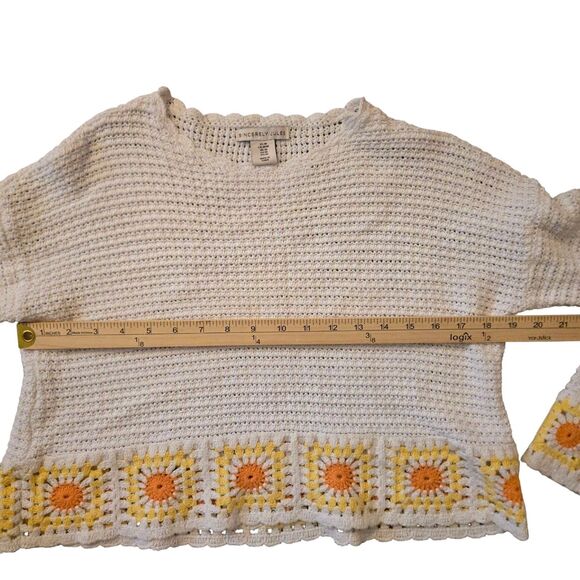 Sincerely Jules M Crochet Knit Sweater Granny Square Grandma Core Butter Yellow - Picture 9 of 11